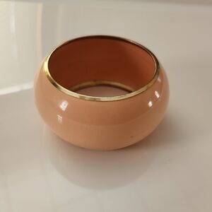 Peach Enamel And Gold Tone Wide Bangle Bracelet